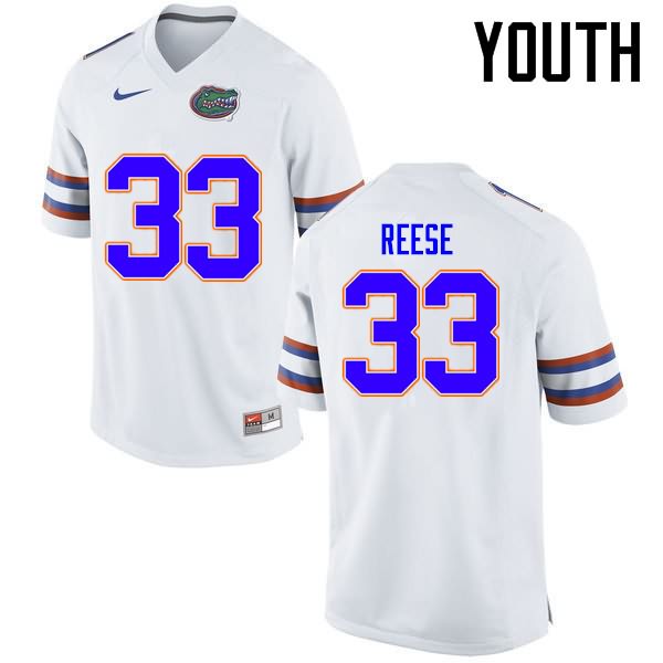 NCAA Florida Gators David Reese Youth #33 Nike White Stitched Authentic College Football Jersey ZTM0064JU